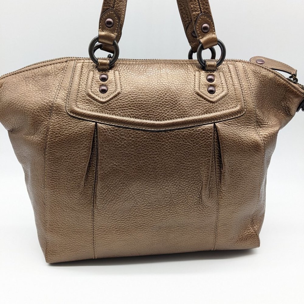 COACH  pebbled genuine leather metallic satchel shoulder bag purse - Copper - Picture 6 of 16